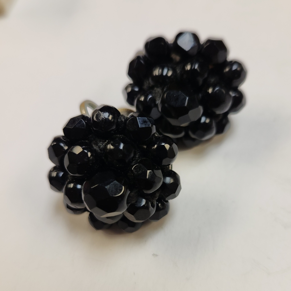 Vtg Black German Screw Back Earrings